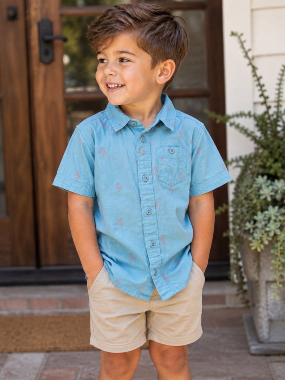 Caribbean Joe Island Supply Co Boys Blue Tropical Button Up Shirt Short Sleeve